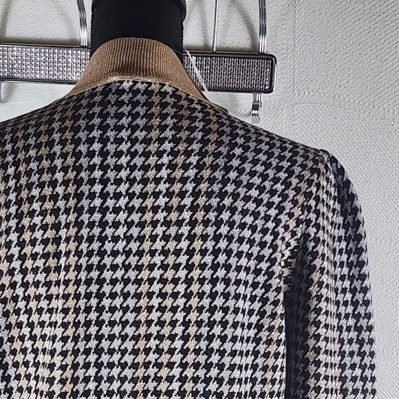 Ann Taylor Black Tan Metallic Houndstooth Mock Neck Cotton Poly Modal Sweater M - Picture 12 of 16